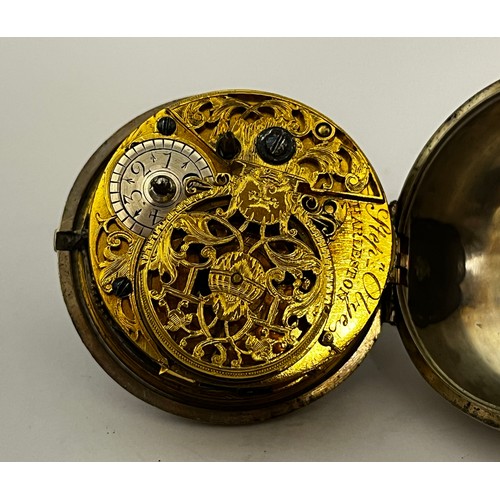 5198 - SIGNED STEPHEN OLYE, HARLESTON: A late 18th Century silver pair cased pocket watch. The enamelled Ro... 