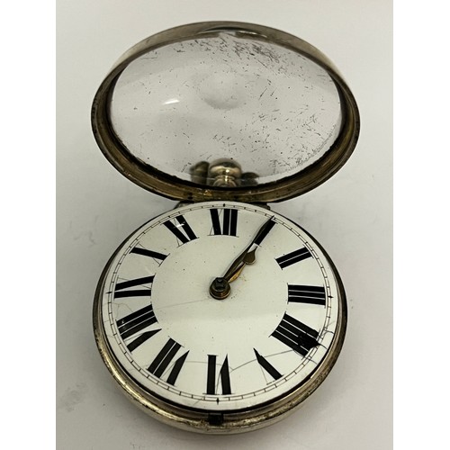 5203 - SIGNED BURDITT, WOODBRIDGE: A 19th Century silver pair cased pocket watch. The enamelled Roman dial ... 