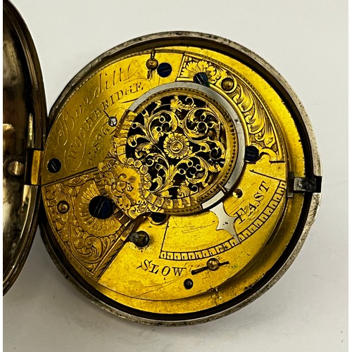 5203 - SIGNED BURDITT, WOODBRIDGE: A 19th Century silver pair cased pocket watch. The enamelled Roman dial ... 