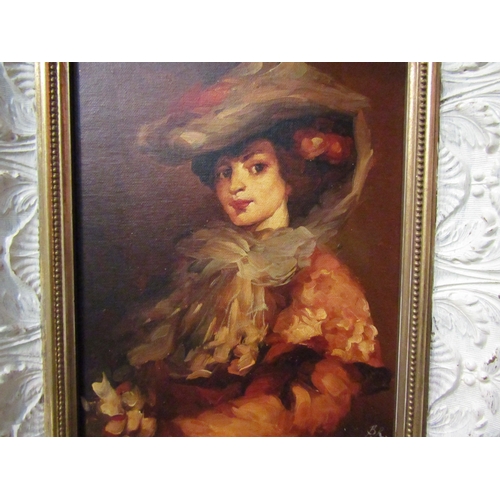 4028 - An oil on board of a lady (a copy of a portrait by Elizabeth (Bessie) MacNicol (Scottish). Signed B.... 