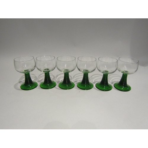 4058 - A set of six green stemmed French wine glasses