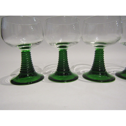 4058 - A set of six green stemmed French wine glasses