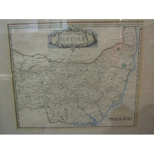 4106 - A map of Suffolk by Robert Morden, framed and glazed, 30cm x 36cm image size