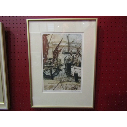 4107 - GLYNN THOMAS (1946): A limited edition print 'Moored Barges', no. 133/150, framed and glazed, 31cm x... 