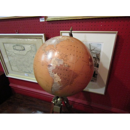 4109 - A night and day globe on brass and mahogany tripod base, globe 30cm diameter