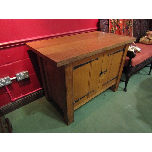 4115 - A bespoke made natural oak Arts & Crafts style two door cupboard dresser base in the manner of the '... 