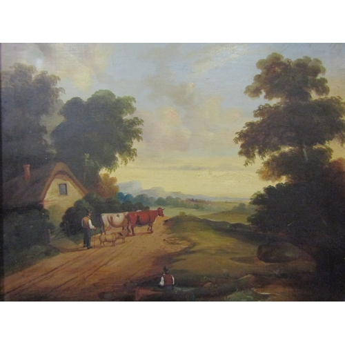 4147 - A 19th Century English School rural landscape depicting farmer with sheep and cattle, gilt framed, 4... 