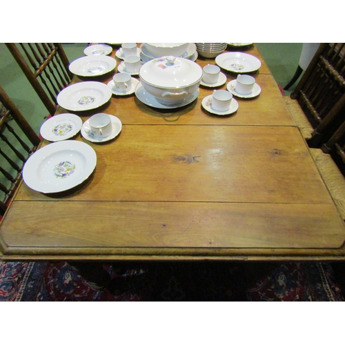 4155 - A Victorian pine dining table with extra leaf, canted corners, fluted legs on castors, 72cm tall x 1... 