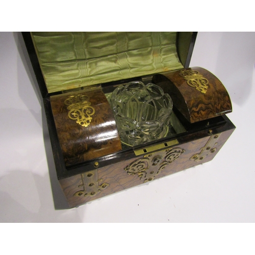 4160 - A Victorian burr walnut domed top brass bound tea caddy with Bramah lock, 