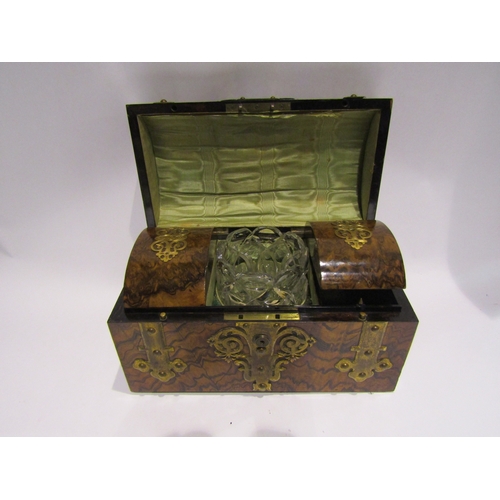 4160 - A Victorian burr walnut domed top brass bound tea caddy with Bramah lock, 