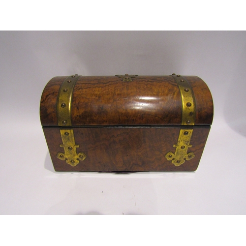 4160 - A Victorian burr walnut domed top brass bound tea caddy with Bramah lock, 