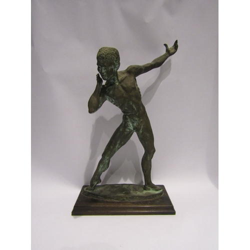 4161 - A 20th Century bronzed resin figure of a discus thrower signed Neil Godfrey 1980, on wooden base, 46... 