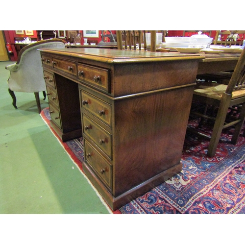 4168 - A George III revival herringbone crossbanded walnut twin pedestal desk the gilt tooled leather writi... 