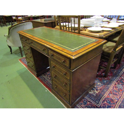 4168 - A George III revival herringbone crossbanded walnut twin pedestal desk the gilt tooled leather writi... 