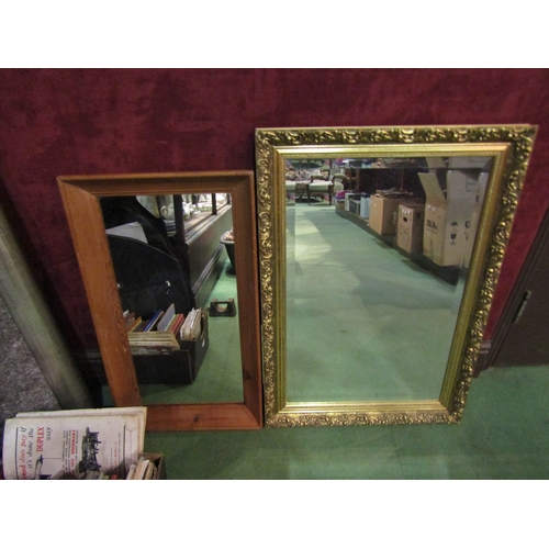 4173 - Three mirrors including heart shaped mirror with etching, a pine framed mirror and a gilt framed mir... 