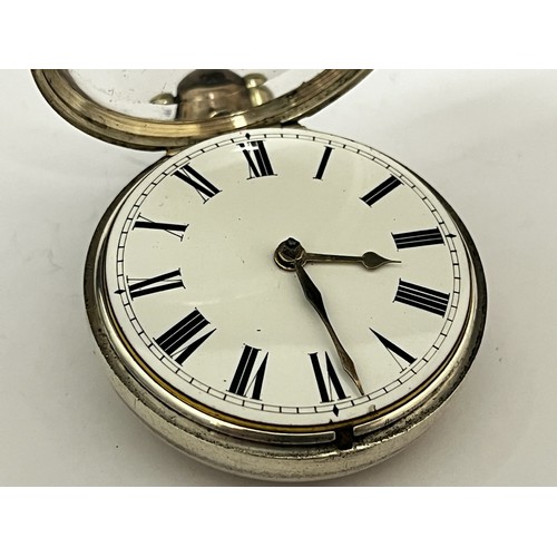 5167 - SIGNED J. WHITE, LONDON: A late 18th / early 19th Century silver pair cased pocket watch, enamelled ... 