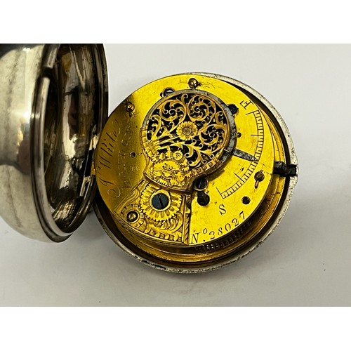 5167 - SIGNED J. WHITE, LONDON: A late 18th / early 19th Century silver pair cased pocket watch, enamelled ... 