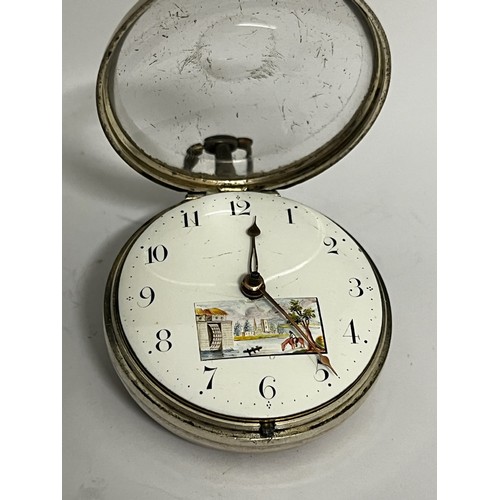 5164 - JOHN HUDSON OF LONDON: A late 18th / early 19th Century silver pair cased pocket watch, enamelled Ar... 