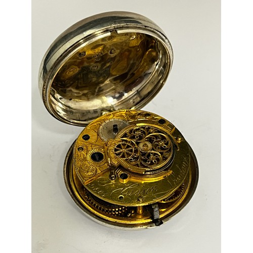 5164 - JOHN HUDSON OF LONDON: A late 18th / early 19th Century silver pair cased pocket watch, enamelled Ar... 