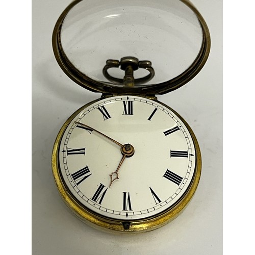 5155 - JOSEPH BLUNDY OF LONDON: An 18th Century silver gilt pair cased pocket watch, enamelled Roman dial, ... 