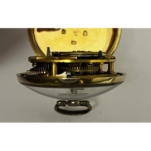 5155 - JOSEPH BLUNDY OF LONDON: An 18th Century silver gilt pair cased pocket watch, enamelled Roman dial, ... 