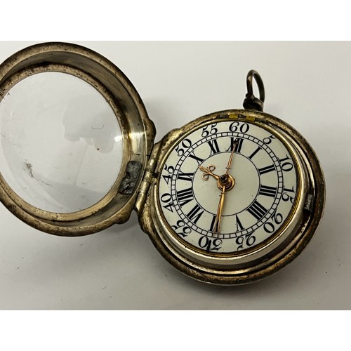 5183 - JOSEPH HERRING OF LONDON: An early to mid 18th Century silver double hinged pocket watch, enamelled ... 