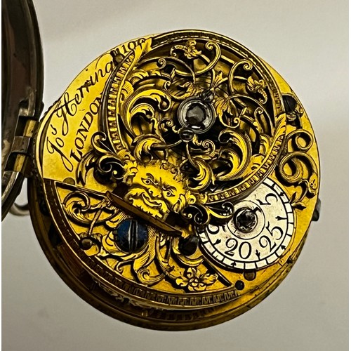 5183 - JOSEPH HERRING OF LONDON: An early to mid 18th Century silver double hinged pocket watch, enamelled ... 