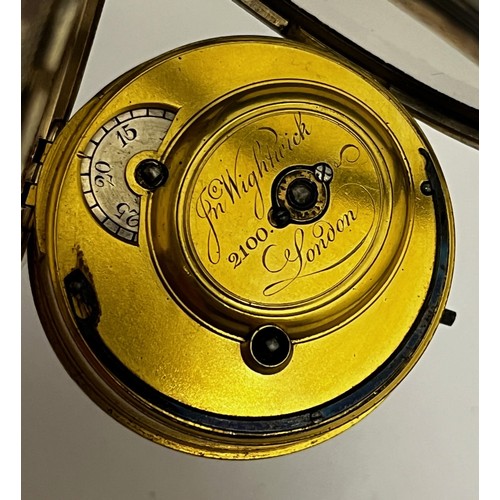 5160 - JOHN WIGHTWICK OF LONDON: An early to mid 18th Century silver double hinged pocket watch, enamelled ... 