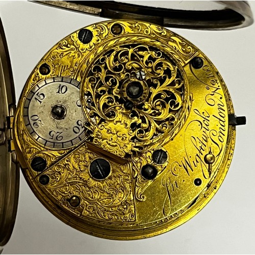 5160 - JOHN WIGHTWICK OF LONDON: An early to mid 18th Century silver double hinged pocket watch, enamelled ... 