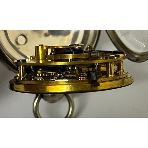 5102 - BENJAMIN RUSSELL OF NORWICH: A 19th Century silver double hinged open-faced pocket chronometer, enam... 