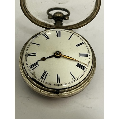 5152 - SIGNED B. ROOMHALL, LONDON: An 18th Century silver pair cased pocket watch, enamelled Roman dial (a/... 