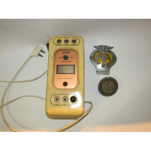 4273 - GEC bygone volt meter, an AA car badge IE97692 and a car ammpmeter