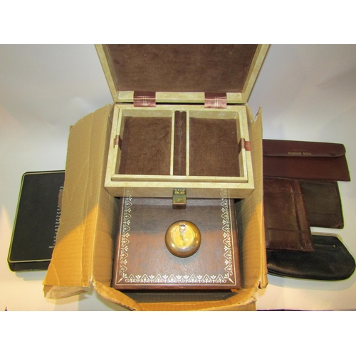 4274 - A collection of leather wallets, a metal travel ash tray and two Jewellery boxes