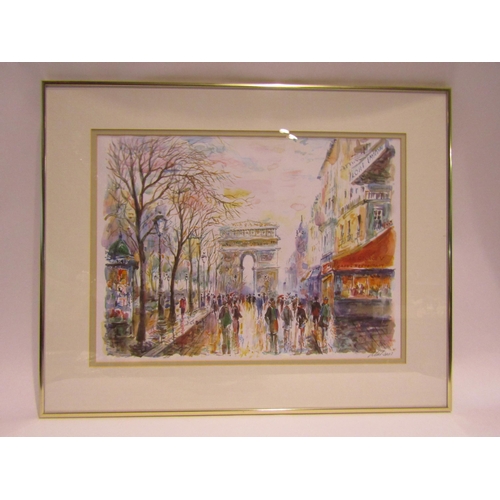 4352 - A pair of Parisian scene signed prints together with a watercolour of a Continental balcony by Brian... 