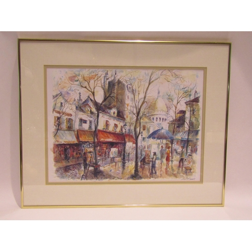 4352 - A pair of Parisian scene signed prints together with a watercolour of a Continental balcony by Brian... 