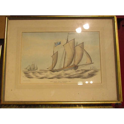 4370 - Six gilt framed prints of sailing vessels, drawn by J.Rogers printed by Rowney & Forster, some a/f