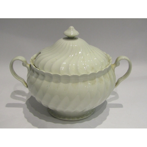 4385 - A large white tureen with cover, a metal based glass dish with floral design and a Victorian Jardini... 