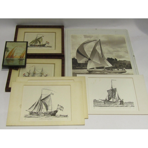 4400 - Seven various images of vessels including black and white photograph, coloured etchings and unframed... 