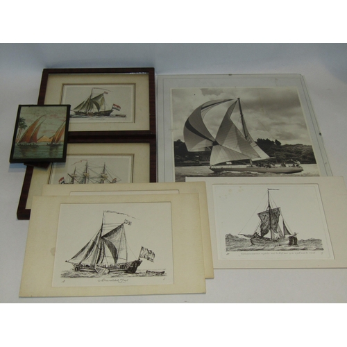 4400 - Seven various images of vessels including black and white photograph, coloured etchings and unframed... 