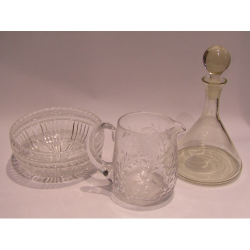 4375 - Three pieces of crystal glass, jug, bowl and decanter