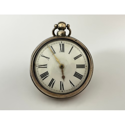 5197 - JOHN MANZIA CANOVA OF HALESWORTH: An early to mid 19th Century silver pair cased pocket watch. The e... 