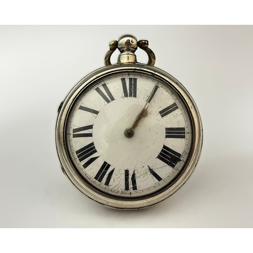 5203 - SIGNED BURDITT, WOODBRIDGE: A 19th Century silver pair cased pocket watch. The enamelled Roman dial ... 