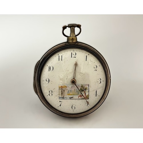 5164 - JOHN HUDSON OF LONDON: A late 18th / early 19th Century silver pair cased pocket watch, enamelled Ar... 