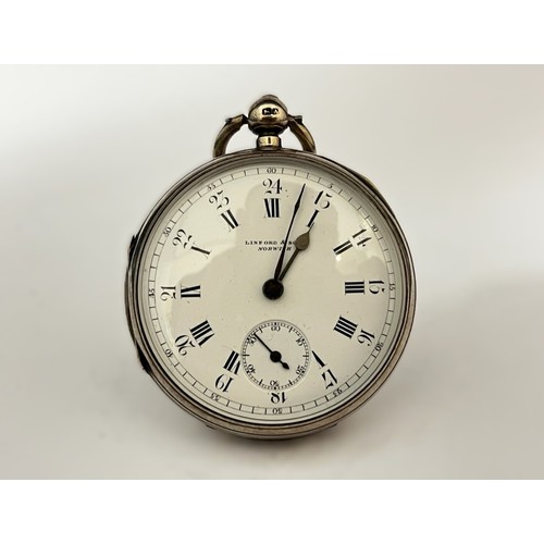 5163 - LINFORD & SON OF NORWICH: A 19th Century silver double hinged open-faced pocket watch, enamelled Ara... 