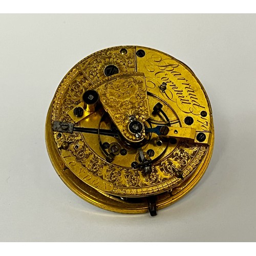 5126 - BARRAUD OF CORNHILL, LONDON: A 19th Century chronometer pocket watch movement, fusee-driven with mai... 