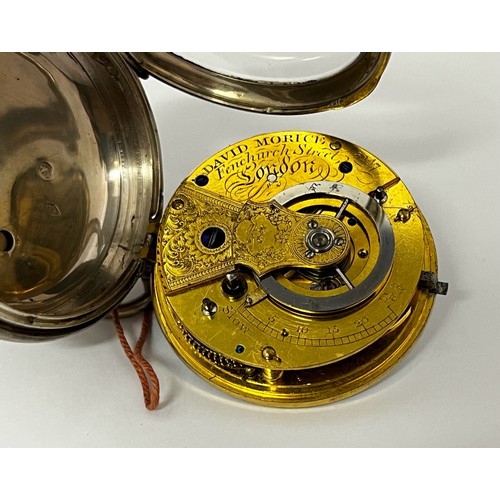 5143 - DAVID MORICE OF FENCHURCH STREET, LONDON: A 19th Century full hunter pocket watch, the enamel dial w... 