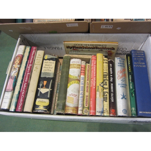 4177 - Three boxes of cookery books 'Cook With Ease', 'Coup D'Etat', etc.