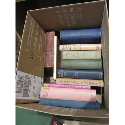 4178 - Three boxes of cookery books; leather bound 'Progressive Catering', volumes I-IV, Vogues cookery boo... 