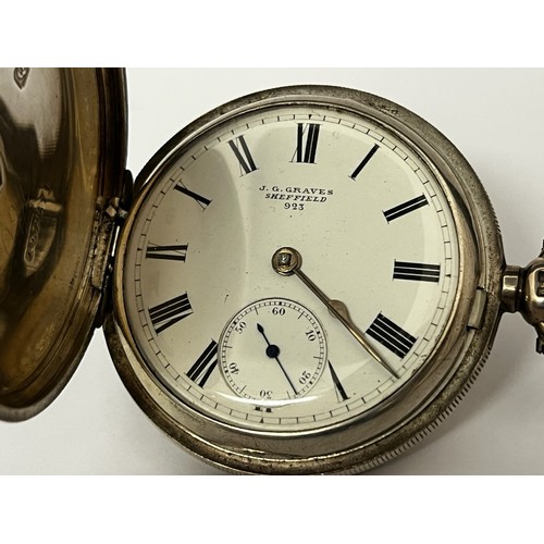 5146 - J.G GRAVES OF SHEFFIELD: A 19th Century silver full hunter pocket watch, enamelled Roman dial with b... 