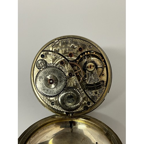 5140 - B.W. RAYMOND, ELGIN: An early 20th Century silver cased American 'railroad' pocket watch, enamelled ... 